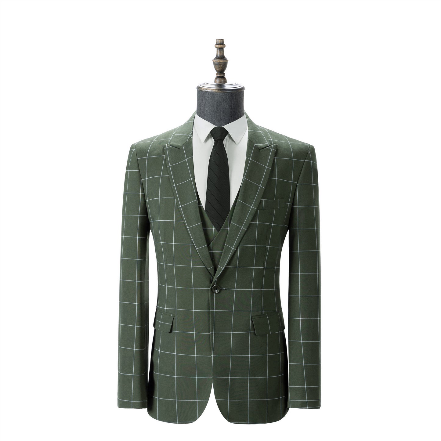 Bllmen Olive Green 3 Pieces Mens Suit Peak Lapel Tuxedos ST017