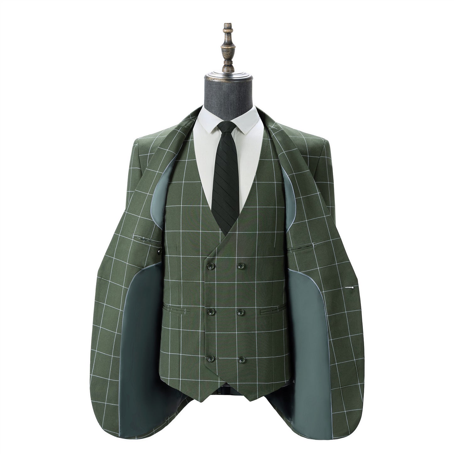 Bllmen Olive Green 3 Pieces Mens Suit Peak Lapel Tuxedos ST017