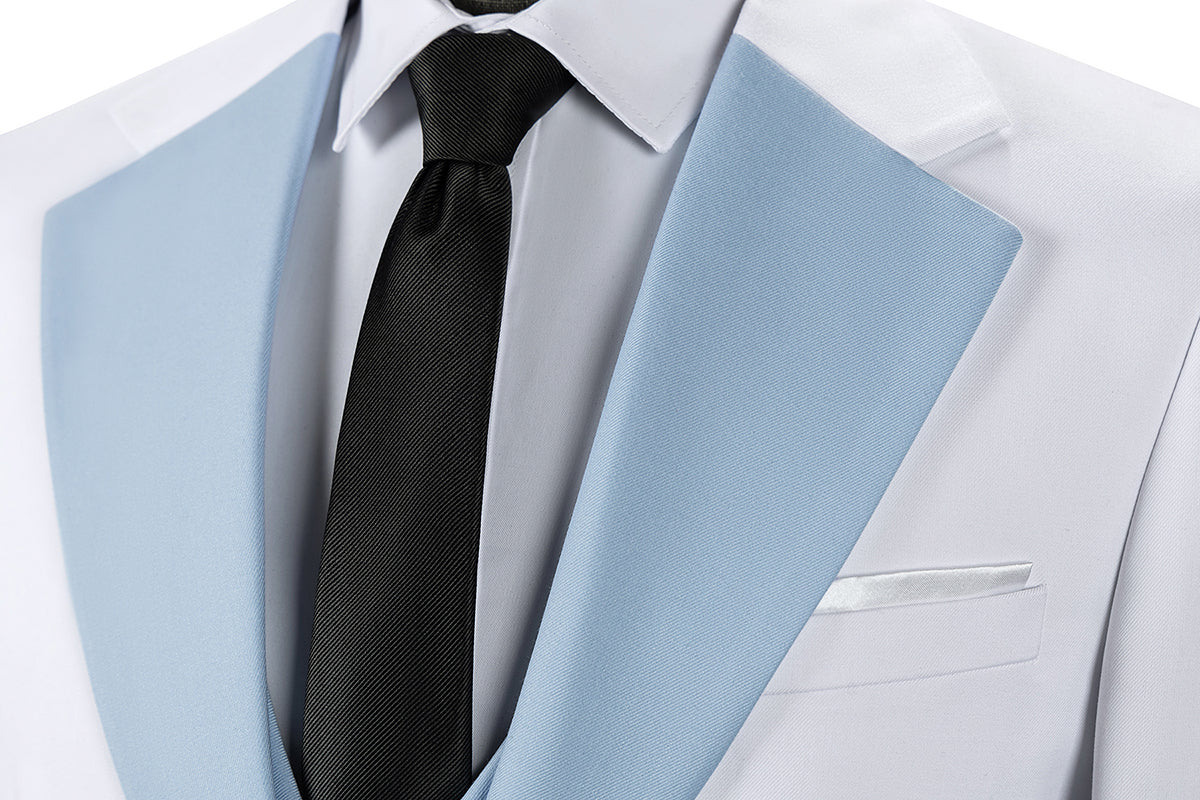 Bllmen Light Blue 3 Pieces Mens Suit Notch Lapel Tuxedos ST011