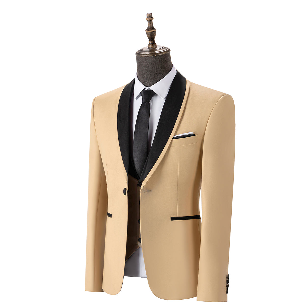 Bllmen Champagne 3 Pieces Mens Suit Shawl Lapel Tuxedos ST004