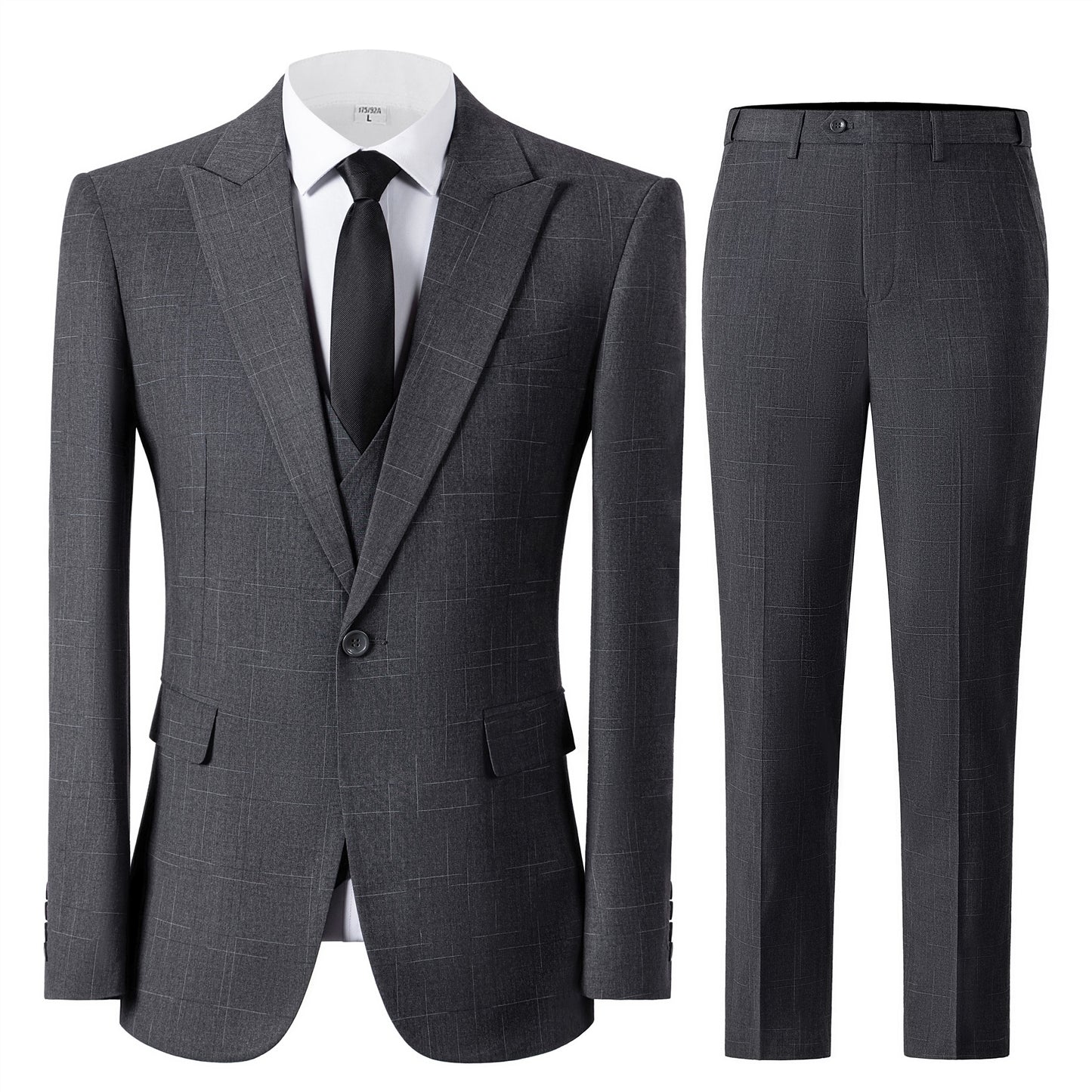 Bllmen Grey 3 Pieces Mens Suit Peak Lapel Tuxedos ST019