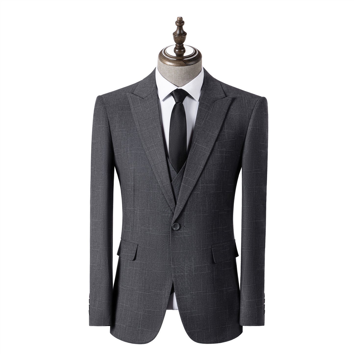 Bllmen Grey 3 Pieces Mens Suit Peak Lapel Tuxedos ST019