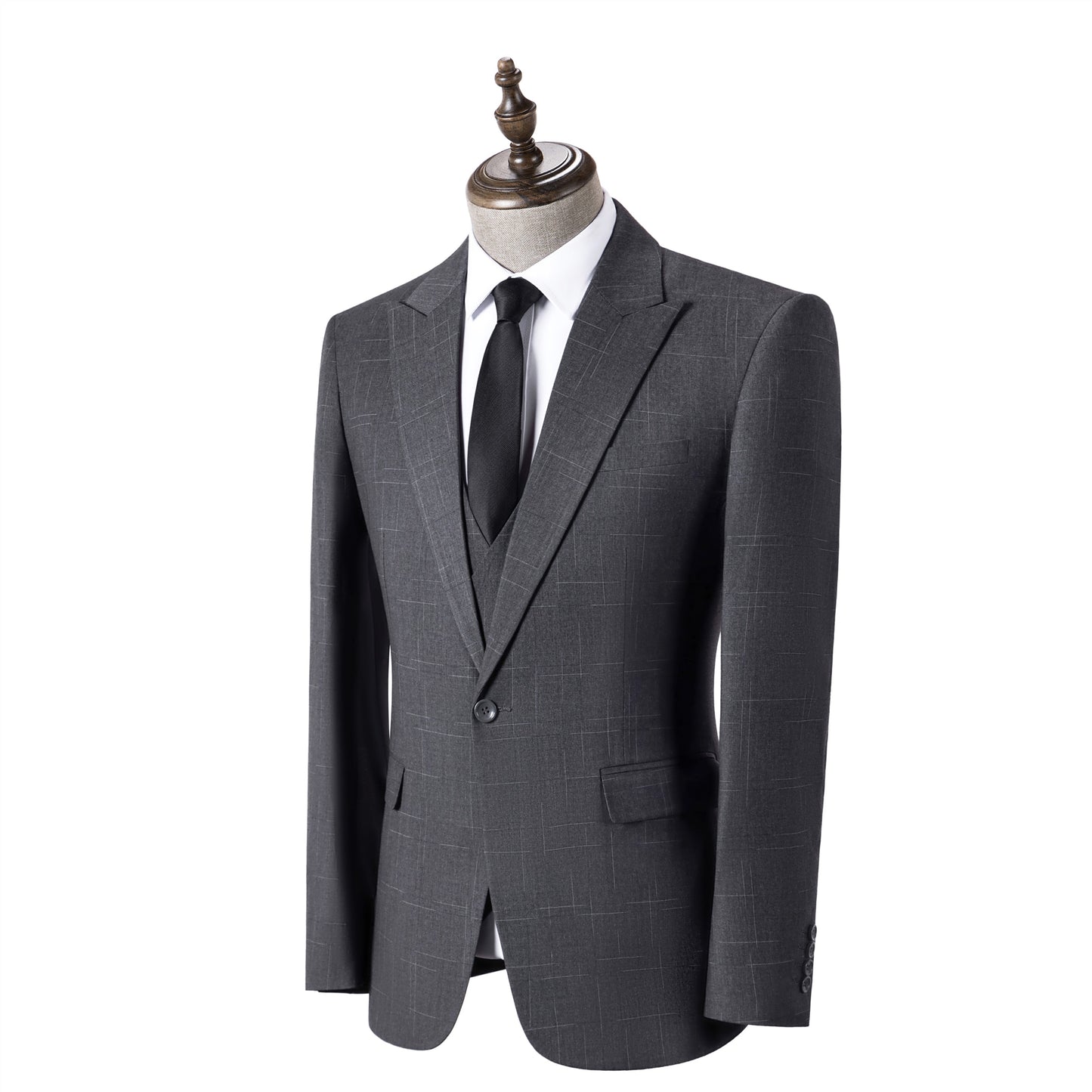 Bllmen Grey 3 Pieces Mens Suit Peak Lapel Tuxedos ST019
