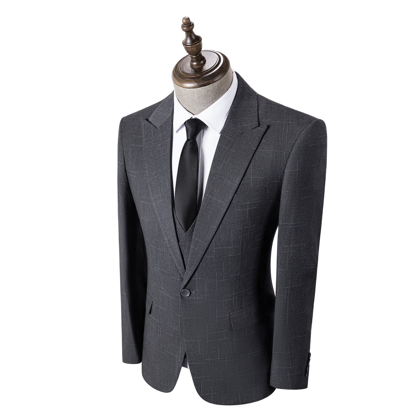 Bllmen Grey 3 Pieces Mens Suit Peak Lapel Tuxedos ST019