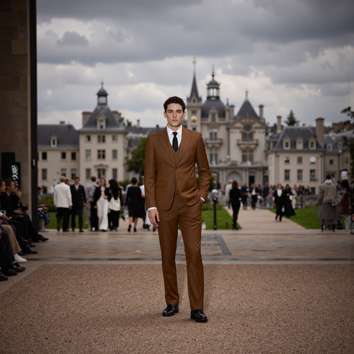 Bllmen Brown 3 Pieces Mens Suit Notch Lapel Tuxedos ST006