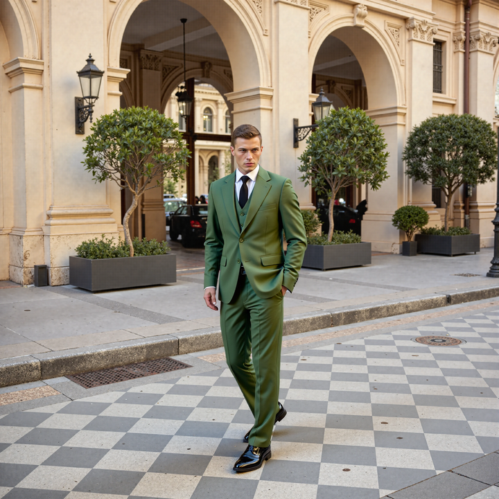 Bllmen Olive Green 3 Pieces Mens Suit Notch Lapel Tuxedos ST006