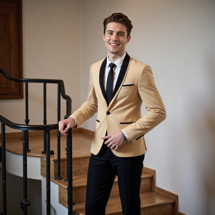 Bllmen Champagne 3 Pieces Mens Suit Shawl Lapel Tuxedos ST004