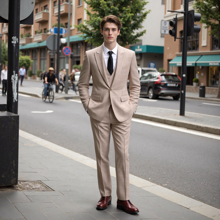 Bllmen Beige 3 Pieces Mens Suit Peak Lapel Tuxedos ST017