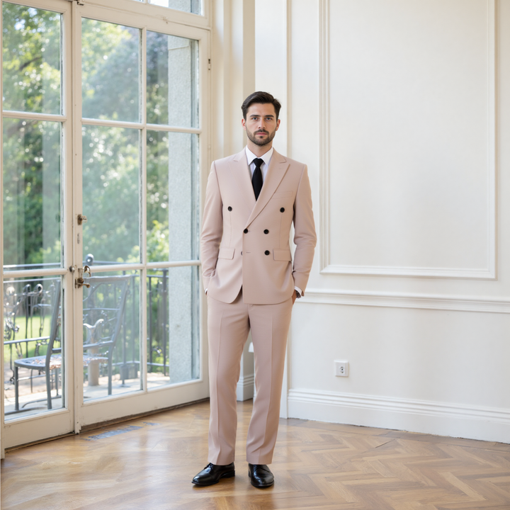 Bllmen Beige 2 Pieces Solid Peak Lapel Men's Suit ST002