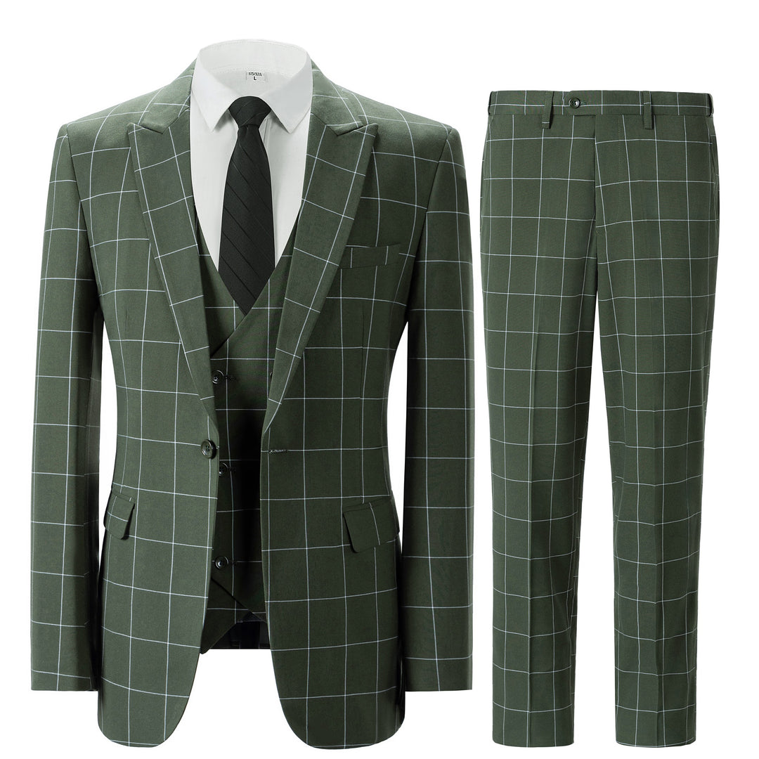 Bllmen Olive Green 3 Pieces Mens Suit Peak Lapel Tuxedos ST017