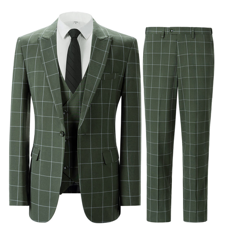 Bllmen Olive Green 3 Pieces Mens Suit Peak Lapel Tuxedos ST017