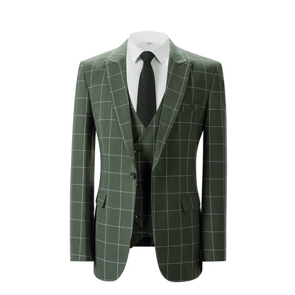 Bllmen Olive Green 3 Pieces Mens Suit Peak Lapel Tuxedos ST017