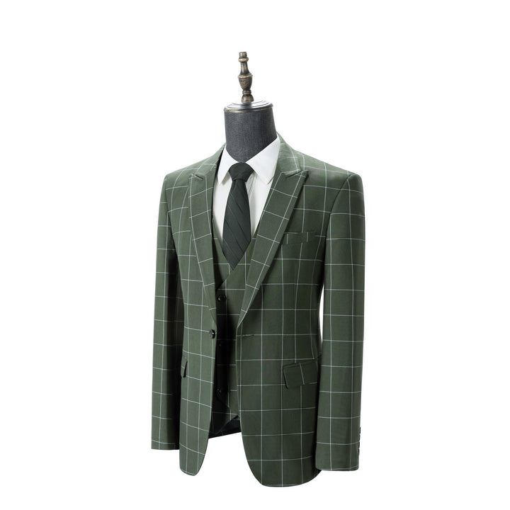 Bllmen Olive Green 3 Pieces Mens Suit Peak Lapel Tuxedos ST017