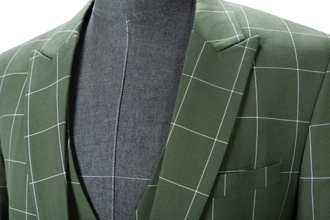 Bllmen Olive Green 3 Pieces Mens Suit Peak Lapel Tuxedos ST017