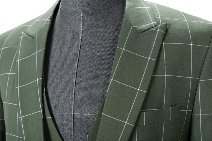 Bllmen Olive Green 3 Pieces Mens Suit Peak Lapel Tuxedos ST017