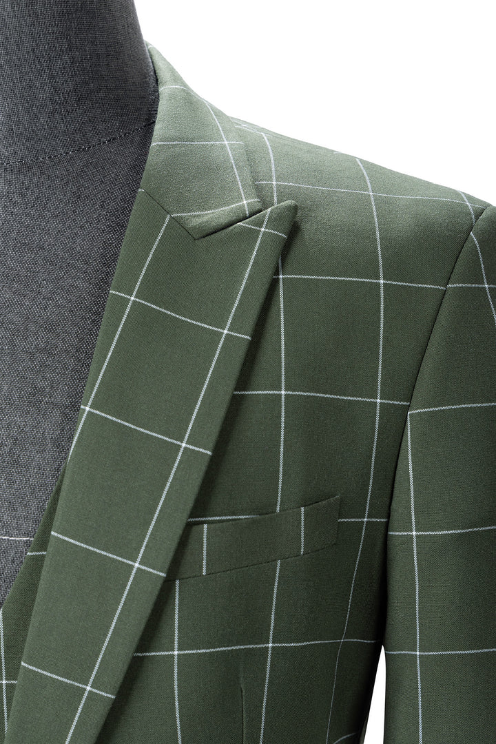 Bllmen Olive Green 3 Pieces Mens Suit Peak Lapel Tuxedos ST017