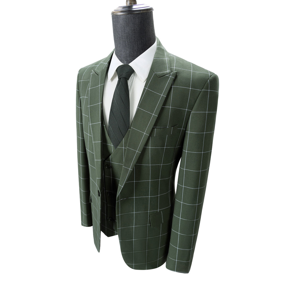 Bllmen Olive Green 3 Pieces Mens Suit Peak Lapel Tuxedos ST017