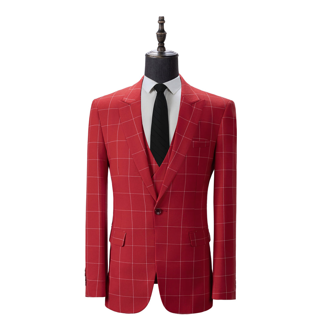 Bllmen Red 3 Pieces Mens Suit Peak Lapel Tuxedos ST017