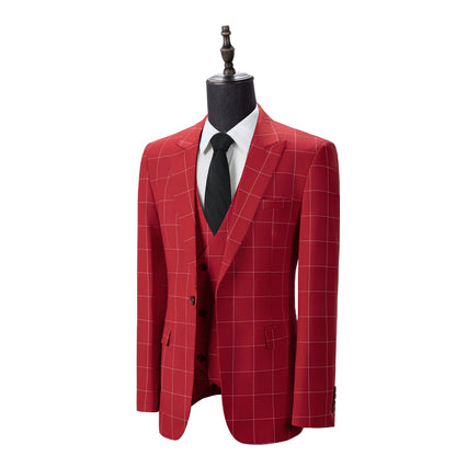 Bllmen Red 3 Pieces Mens Suit Peak Lapel Tuxedos ST017