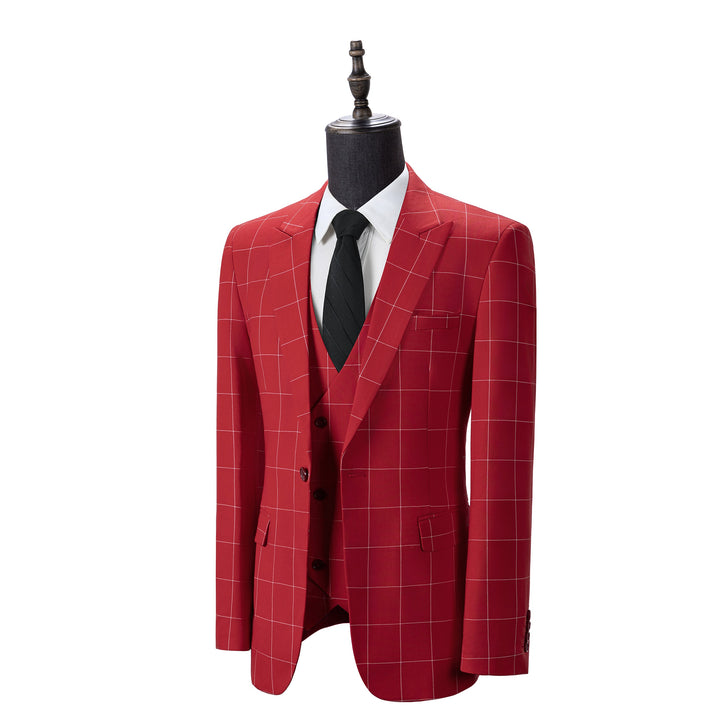 Bllmen Red 3 Pieces Mens Suit Peak Lapel Tuxedos ST017
