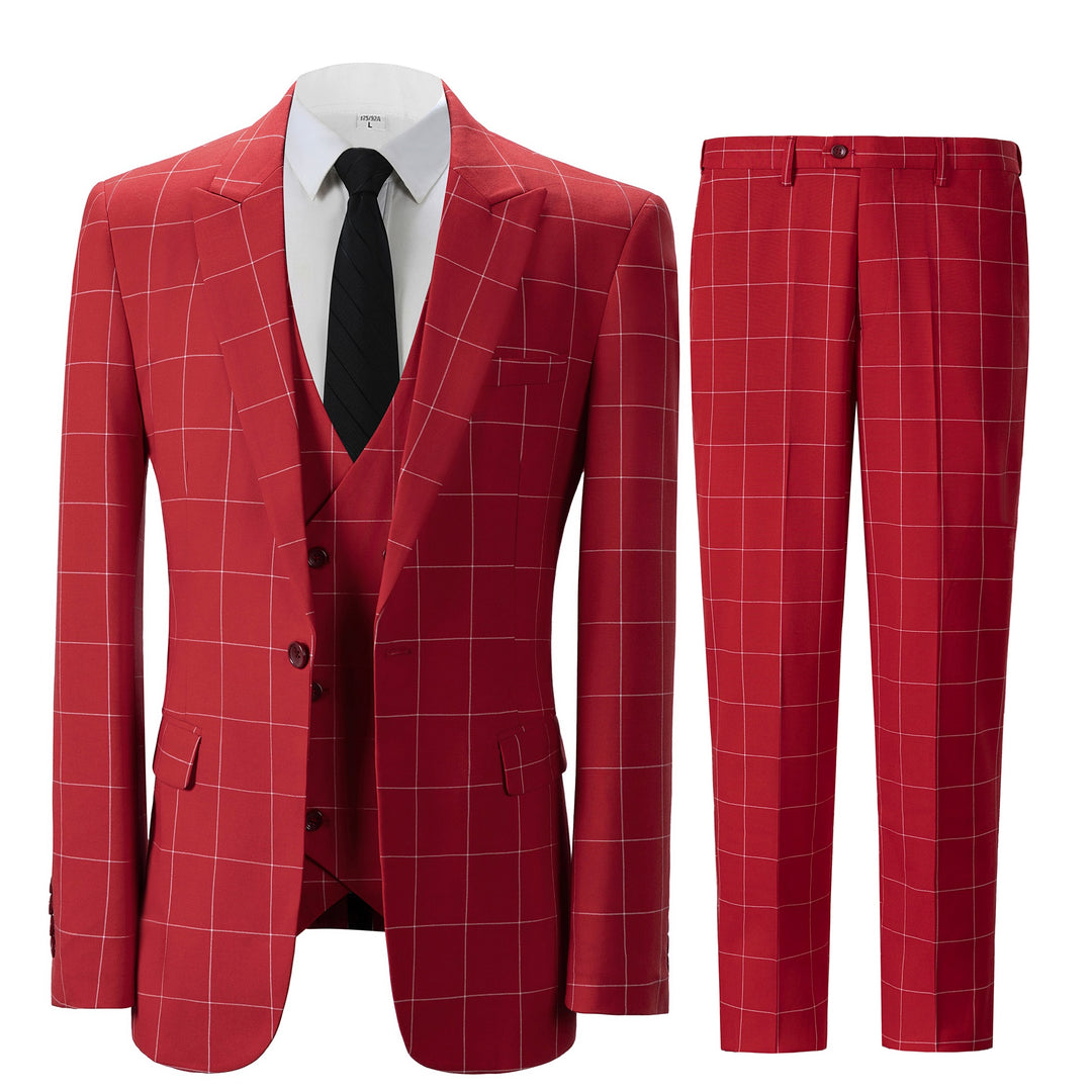 Bllmen Red 3 Pieces Mens Suit Peak Lapel Tuxedos ST017