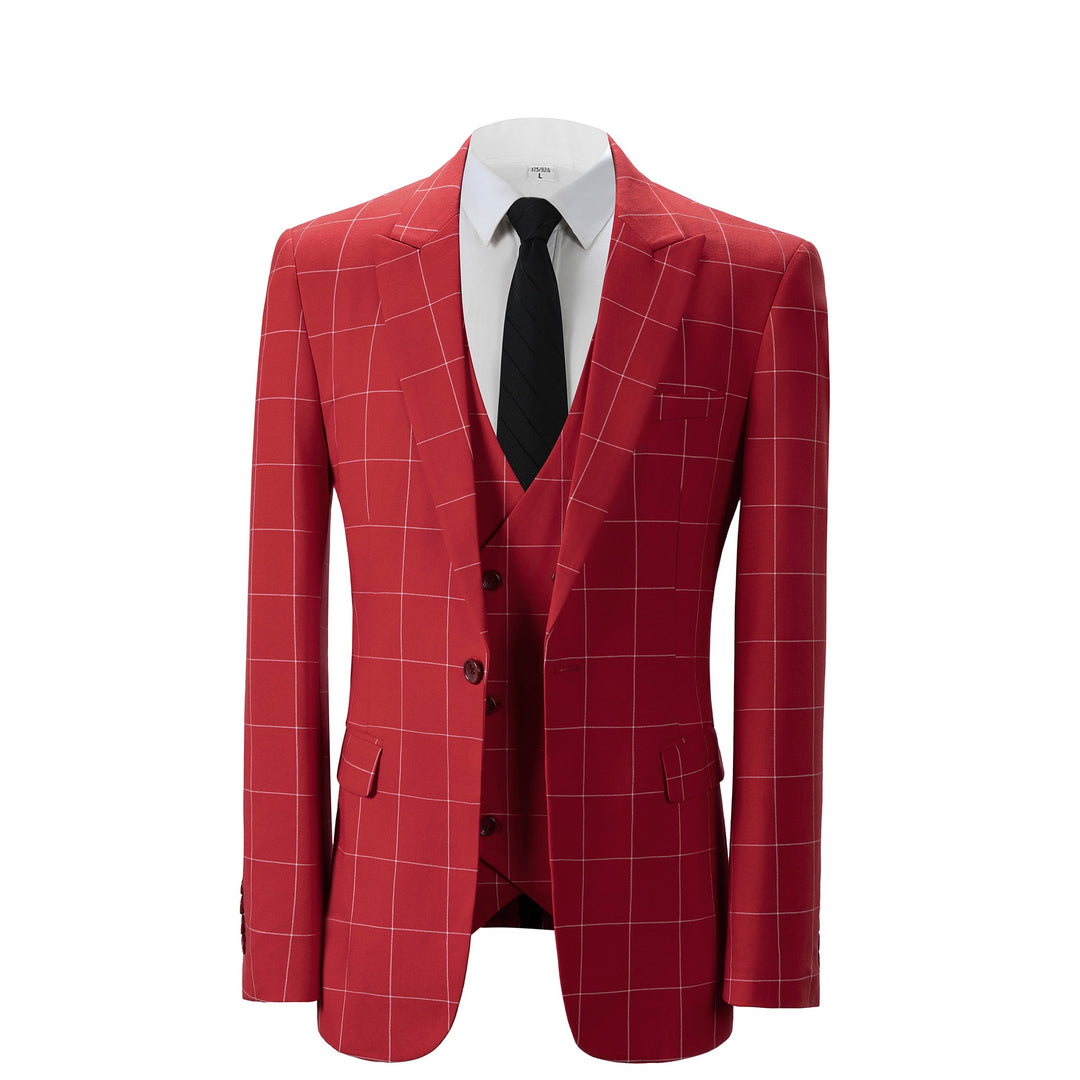 Bllmen Red 3 Pieces Mens Suit Peak Lapel Tuxedos ST017