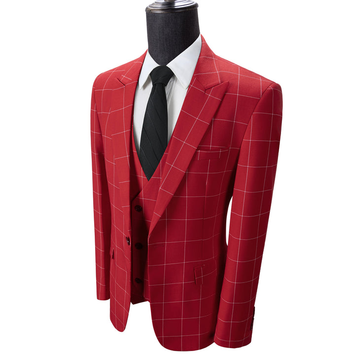 Bllmen Red 3 Pieces Mens Suit Peak Lapel Tuxedos ST017