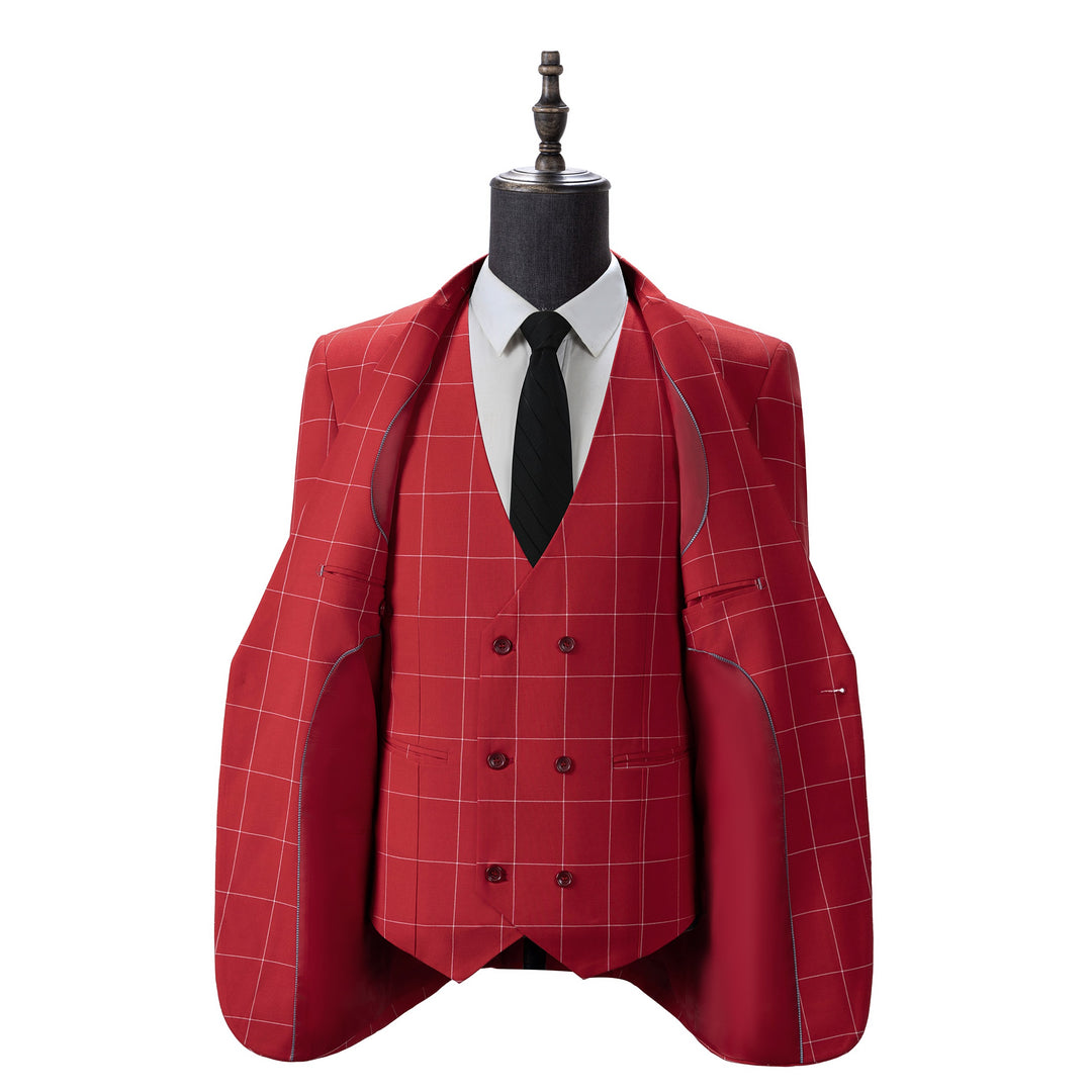 Bllmen Red 3 Pieces Mens Suit Peak Lapel Tuxedos ST017