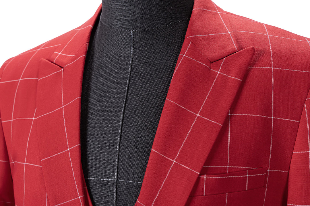 Bllmen Red 3 Pieces Mens Suit Peak Lapel Tuxedos ST017