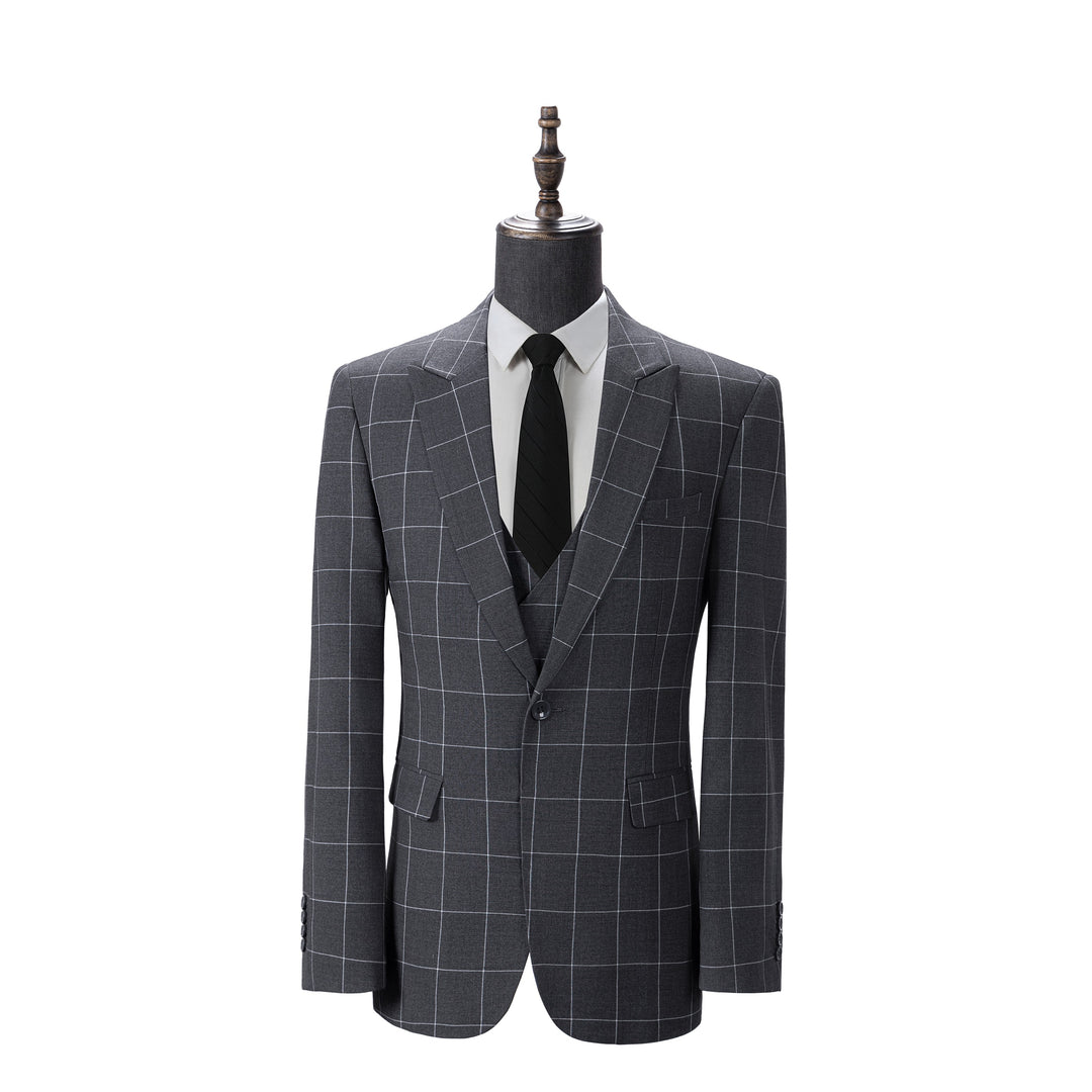 Bllmen Grey 3 Pieces Mens Suit Peak Lapel Tuxedos ST017