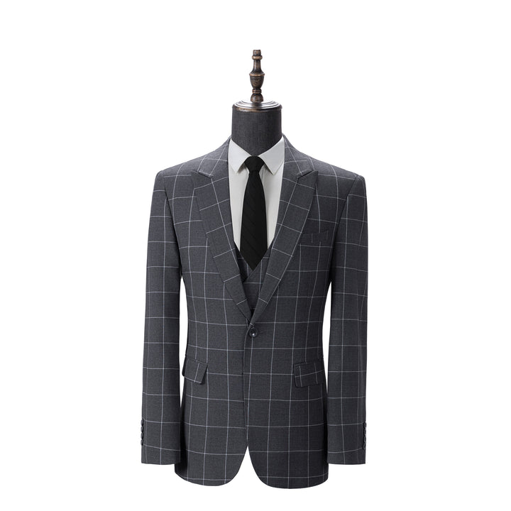 Bllmen Grey 3 Pieces Mens Suit Peak Lapel Tuxedos ST017