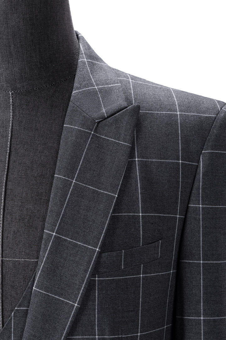 Bllmen Grey 3 Pieces Mens Suit Peak Lapel Tuxedos ST017