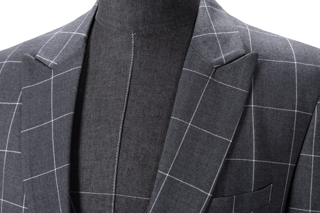 Bllmen Grey 3 Pieces Mens Suit Peak Lapel Tuxedos ST017