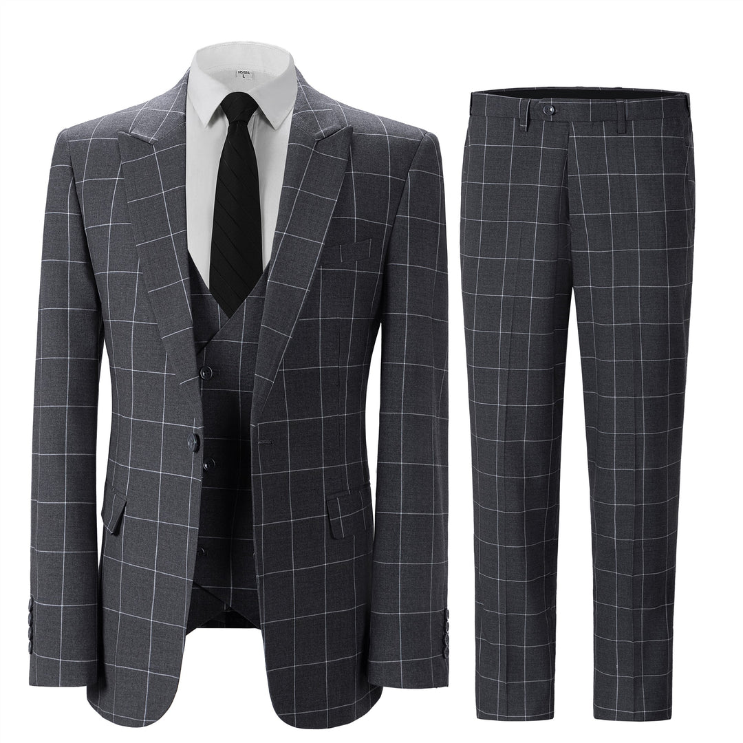 Bllmen Grey 3 Pieces Mens Suit Peak Lapel Tuxedos ST017