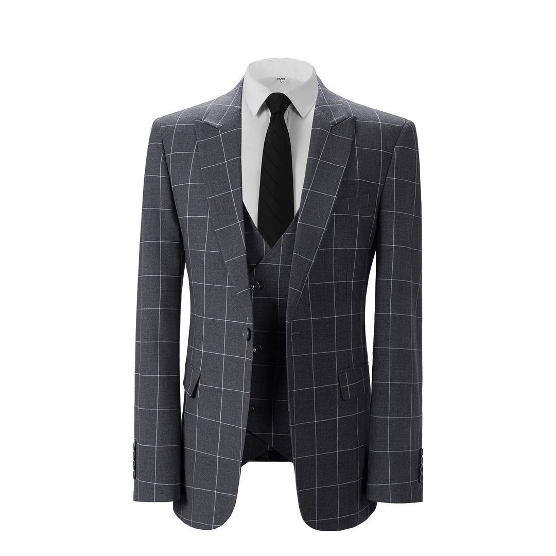 Bllmen Grey 3 Pieces Mens Suit Peak Lapel Tuxedos ST017