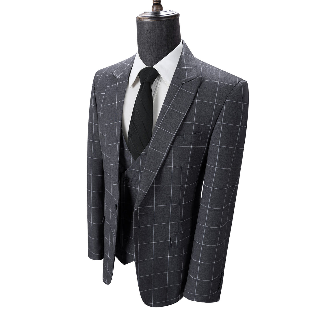 Bllmen Grey 3 Pieces Mens Suit Peak Lapel Tuxedos ST017
