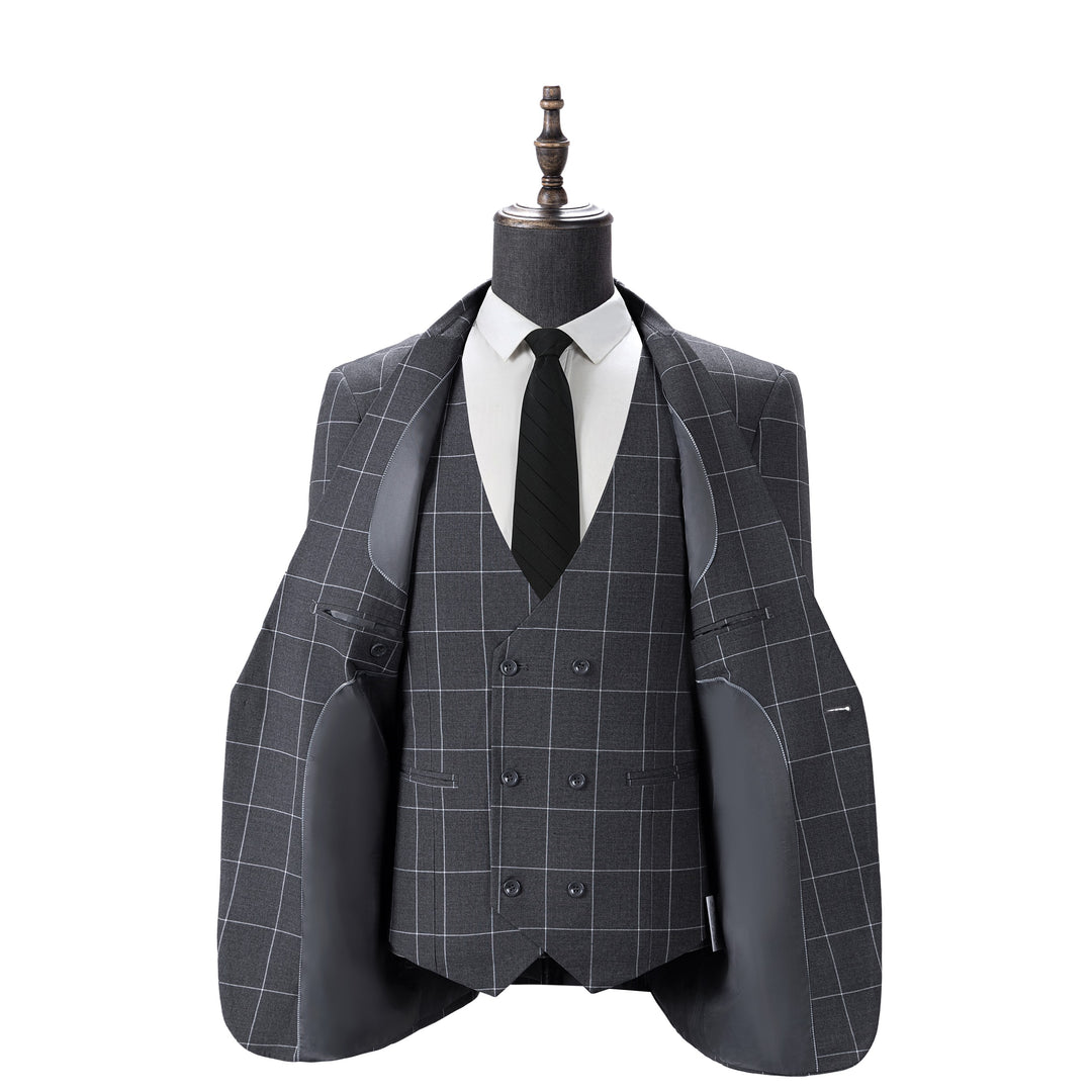 Bllmen Grey 3 Pieces Mens Suit Peak Lapel Tuxedos ST017