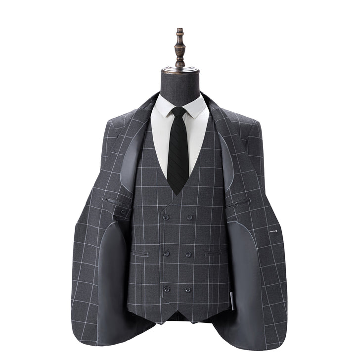 Bllmen Grey 3 Pieces Mens Suit Peak Lapel Tuxedos ST017