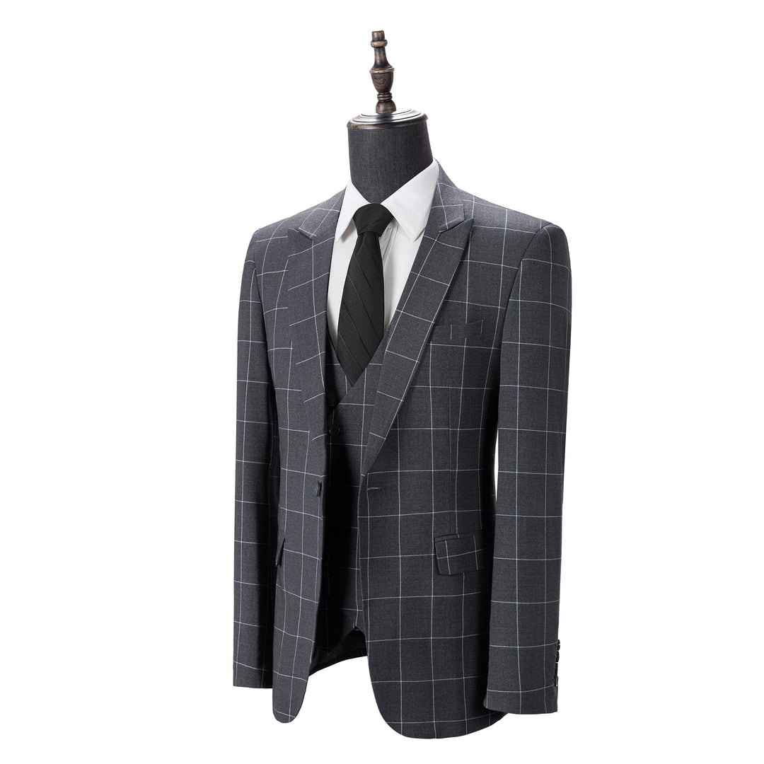 Bllmen Grey 3 Pieces Mens Suit Peak Lapel Tuxedos ST017