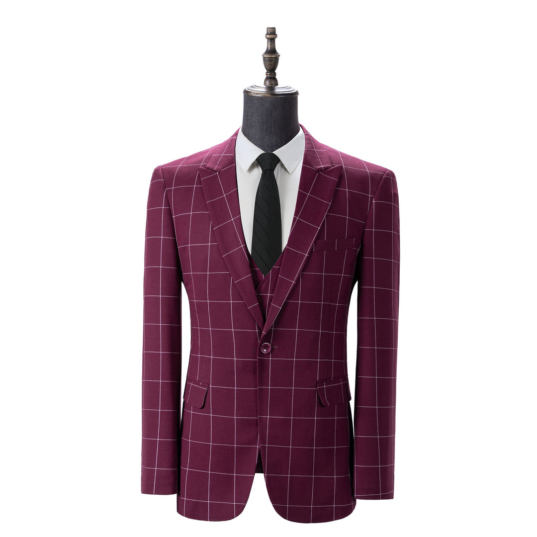 Bllmen Burgundy 3 Pieces Mens Suit Peak Lapel Tuxedos ST017
