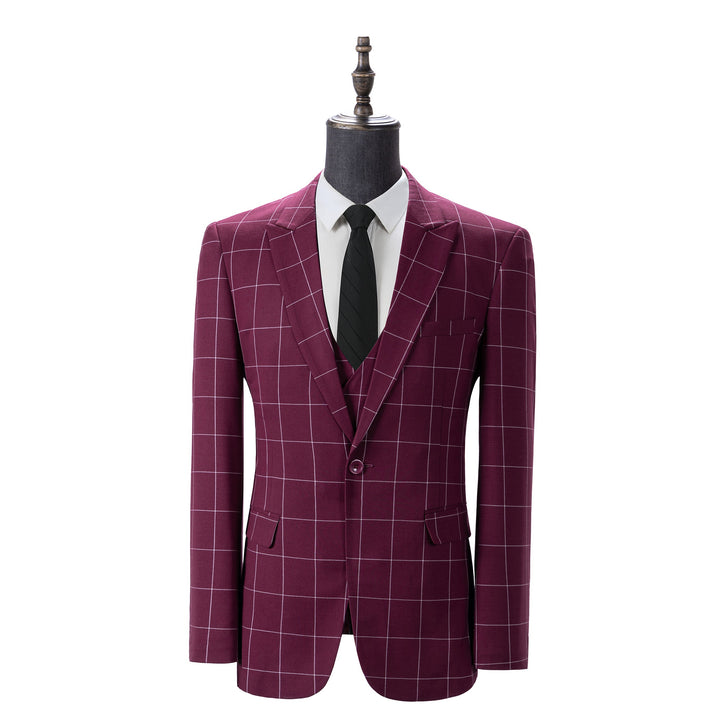 Bllmen Burgundy 3 Pieces Mens Suit Peak Lapel Tuxedos ST017