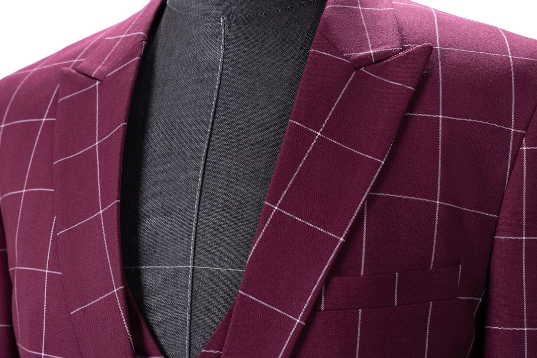 Bllmen Burgundy 3 Pieces Mens Suit Peak Lapel Tuxedos ST017
