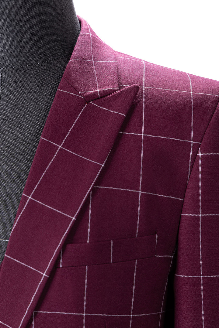 Bllmen Burgundy 3 Pieces Mens Suit Peak Lapel Tuxedos ST017