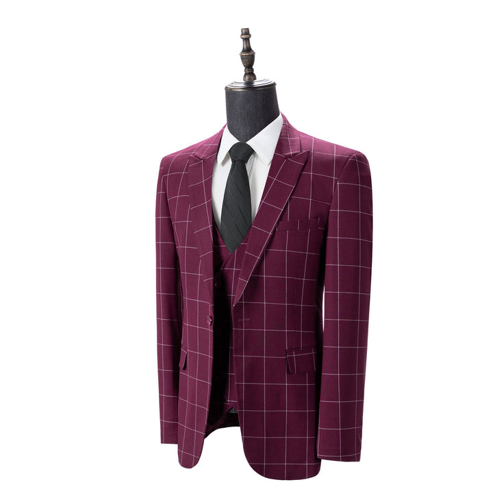 Bllmen Burgundy 3 Pieces Mens Suit Peak Lapel Tuxedos ST017