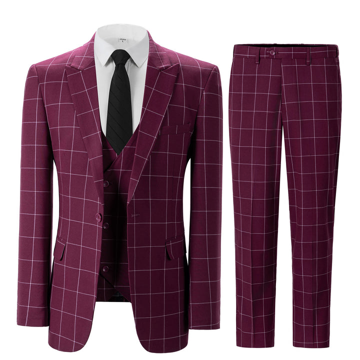 Bllmen Burgundy 3 Pieces Mens Suit Peak Lapel Tuxedos ST017