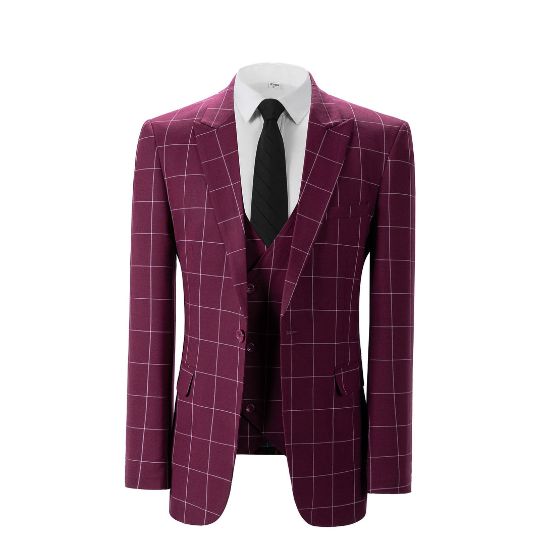 Bllmen Burgundy 3 Pieces Mens Suit Peak Lapel Tuxedos ST017
