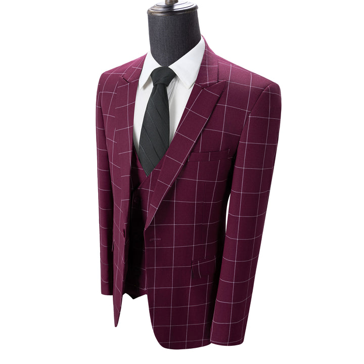 Bllmen Burgundy 3 Pieces Mens Suit Peak Lapel Tuxedos ST017