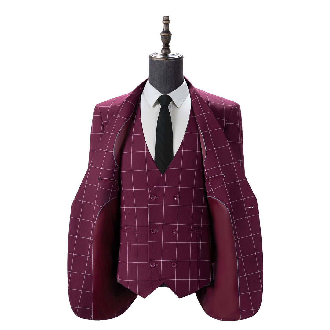 Bllmen Burgundy 3 Pieces Mens Suit Peak Lapel Tuxedos ST017