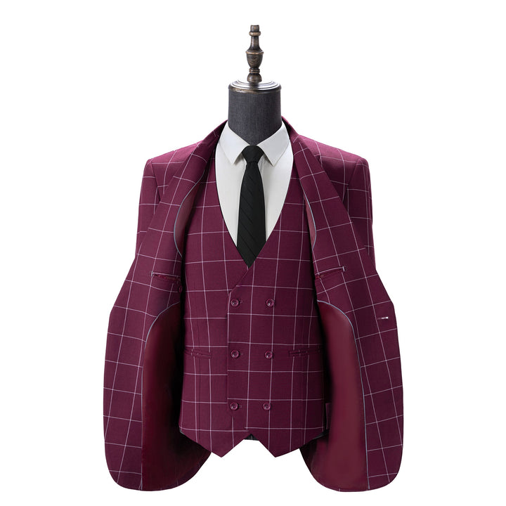 Bllmen Burgundy 3 Pieces Mens Suit Peak Lapel Tuxedos ST017