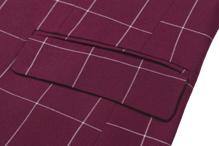 Bllmen Burgundy 3 Pieces Mens Suit Peak Lapel Tuxedos ST017